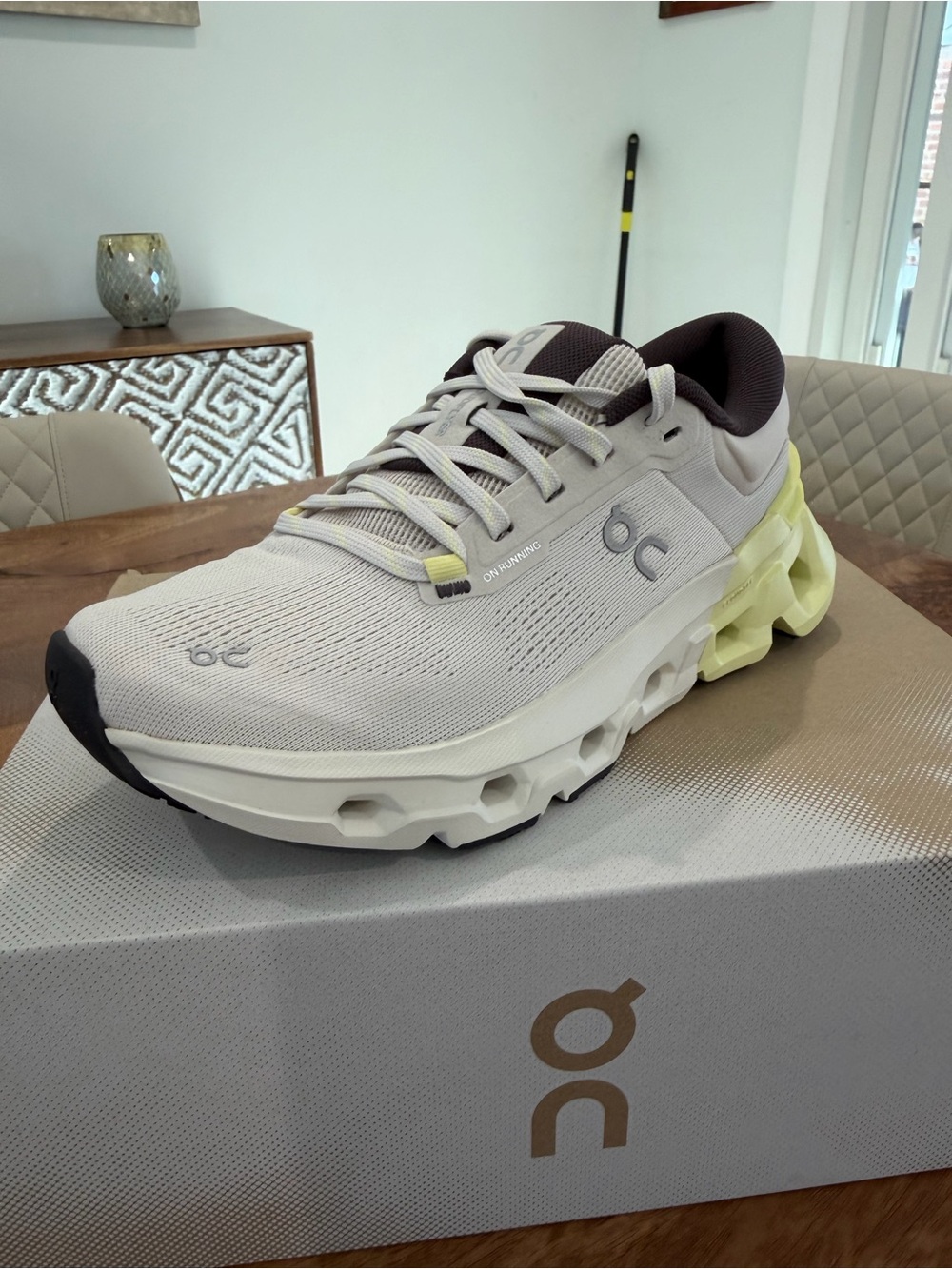 On Running Women’s Cloudmonster Running Shoes - Beige with Yellow Accents